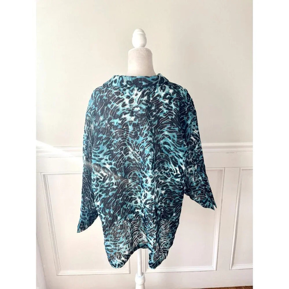 Allison Daley Textured Button Down Printed Blouse 24W Blue - Picture 3 of 4